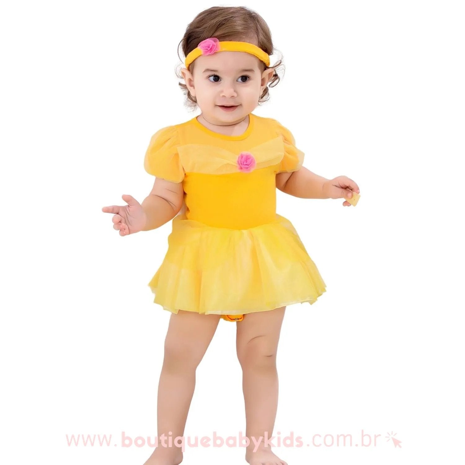 Vestido Bebê Fantasia Disney Princesa Bela com Faixa - Boutique Baby Kids