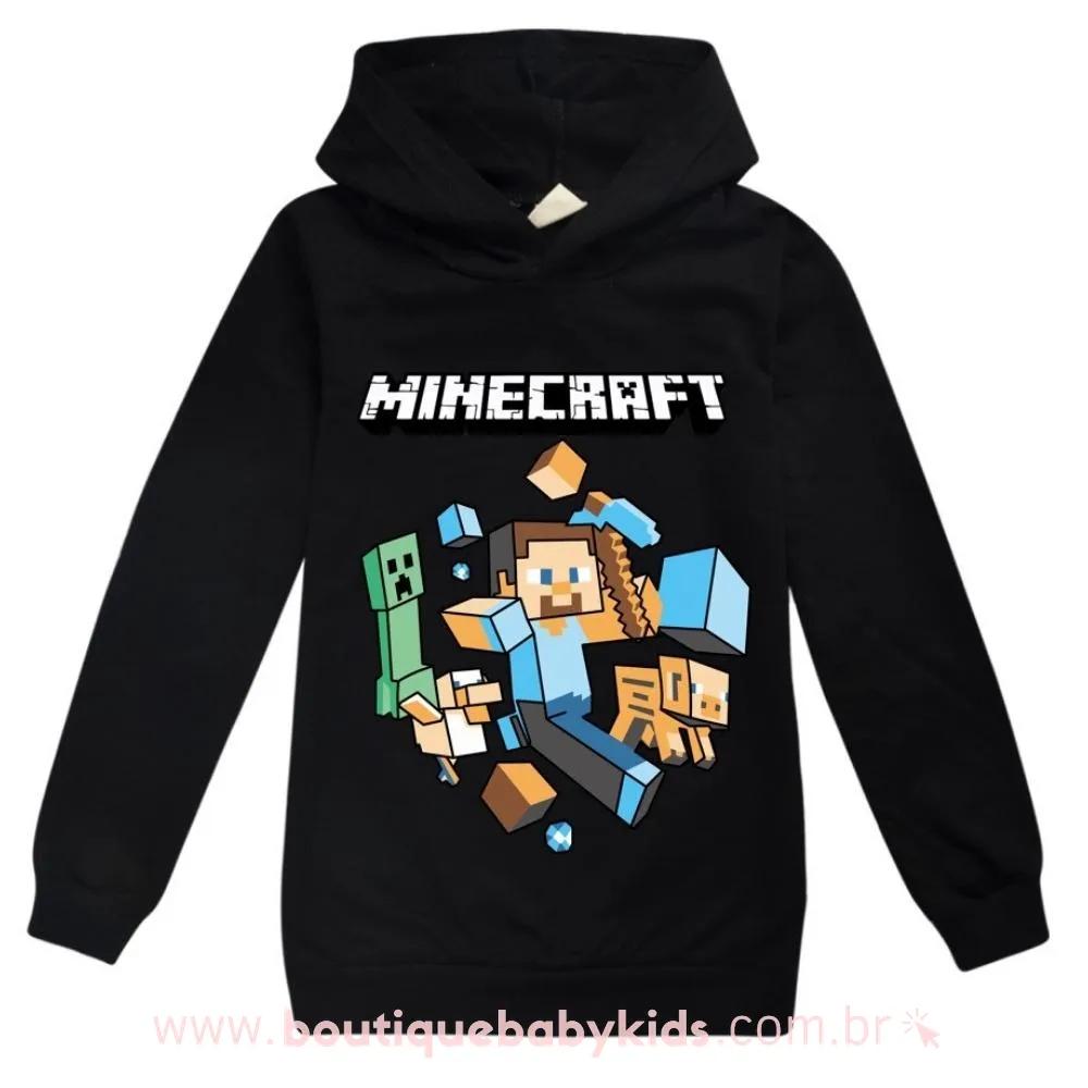 Moletom Infantil Minecraft Preto com Capuz - Boutique Baby Kids