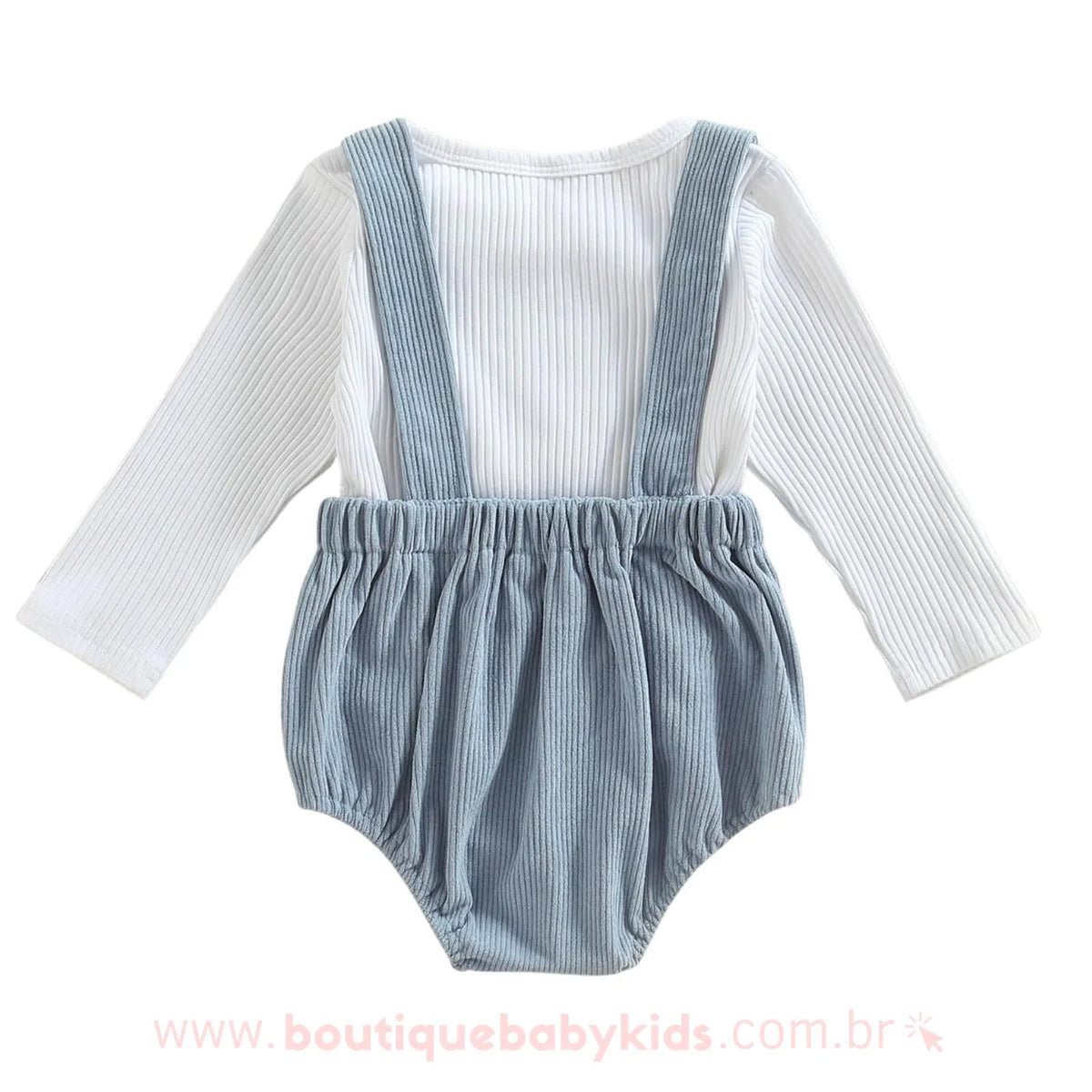 Conjunto Bebê Camiseta e Jardineira Veludo Cotelê Azul - Boutique Baby Kids