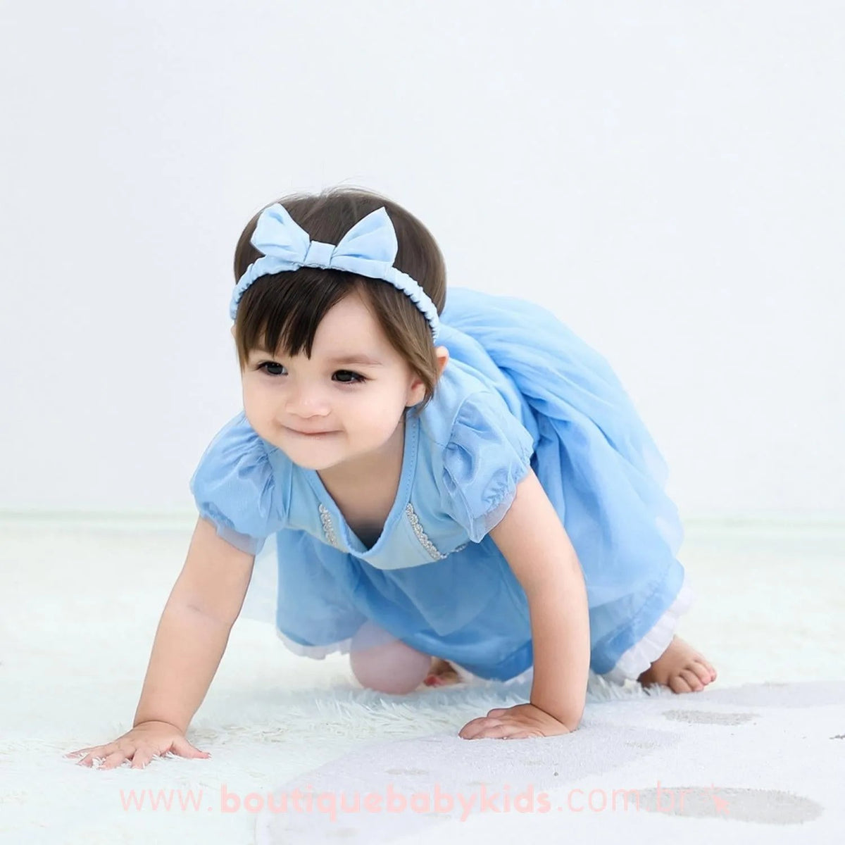 Vestido Bebê Fantasia Cinderela com Faixa Azul - Boutique Baby Kids