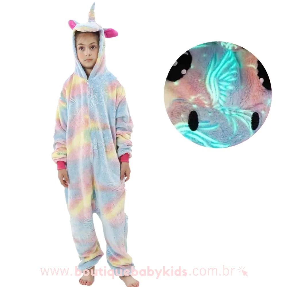Pijama Macacão Infantil Kigurumi Fantasia Unicórnio Brilha no Escuro - Boutique Baby Kids