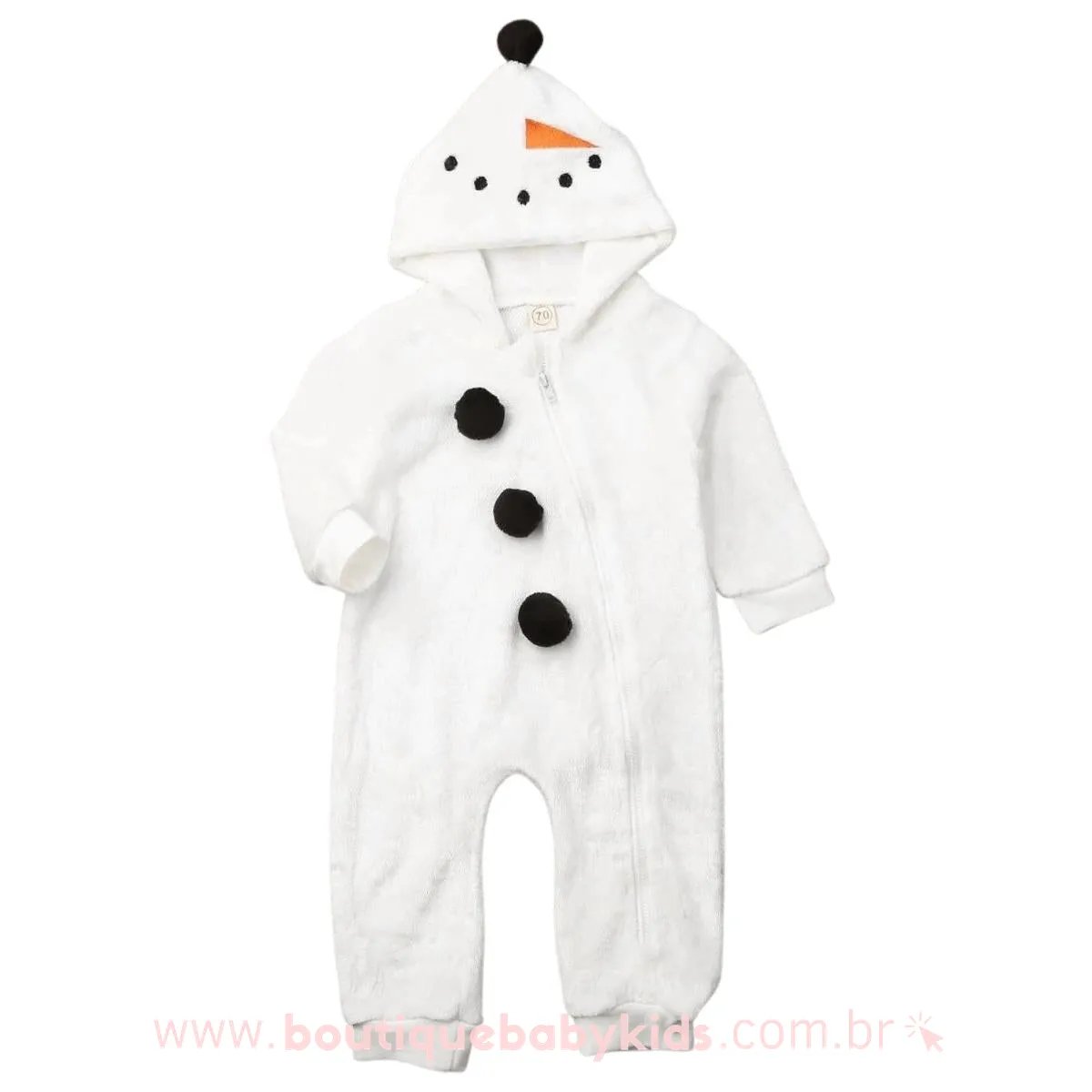 Macacão Bebê Fantasia Boneco de Neve Natal Branco- Boutique Baby Kids