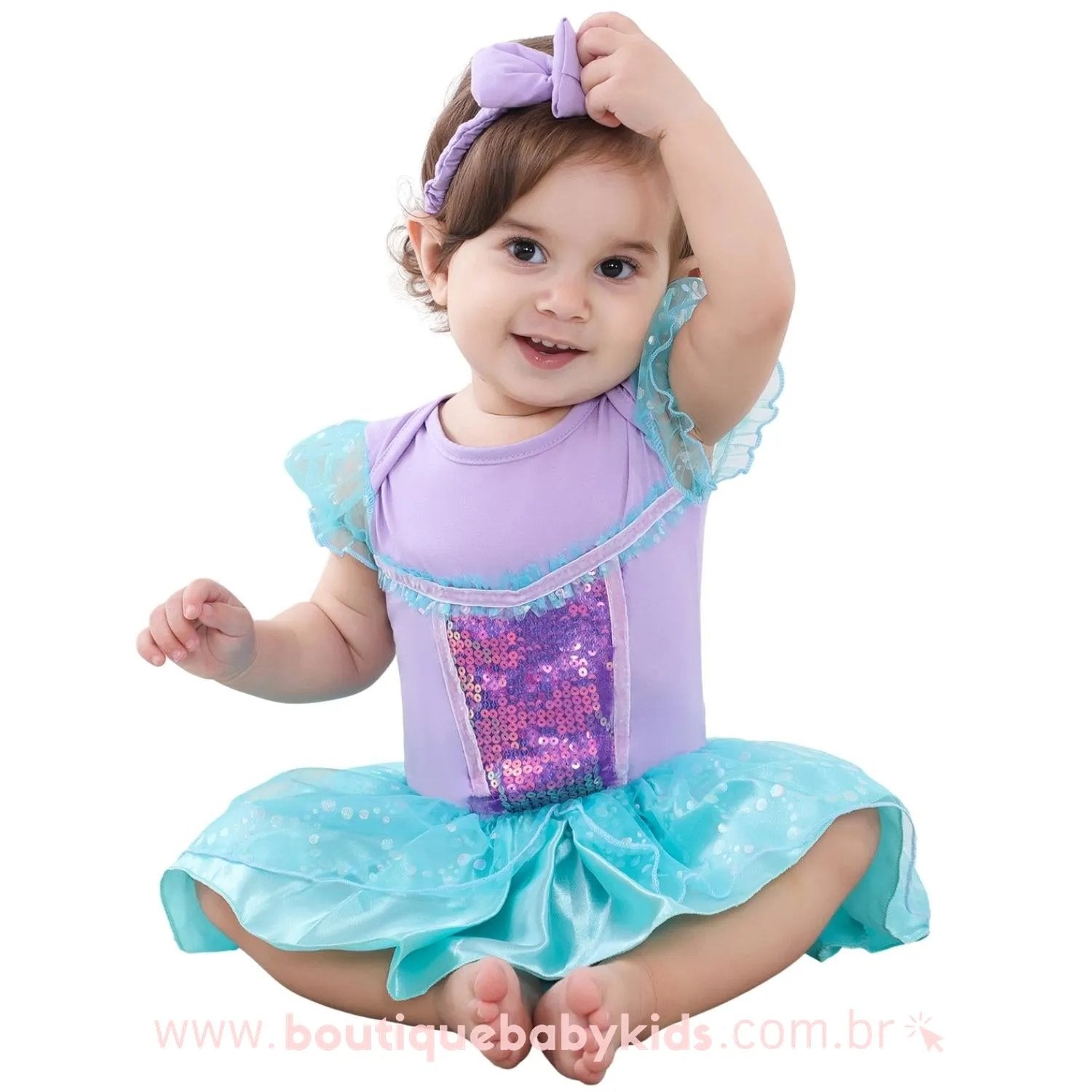 Vestido Bebê Disney Fantasia Princesa Ariel com Faixa - Frete Grátis - Boutique Baby Kids