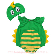 Body Bebê Fantasia Dinossauro com Touca Verde - Frete Grátis - Boutique Baby Kids