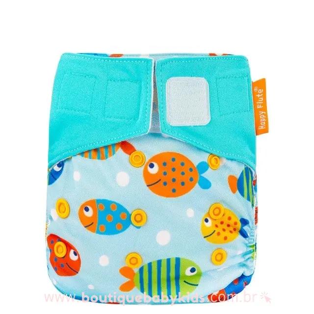 Fralda Ecológica Reutilizável Peixinhos Azul 3 a 15 kg - Frete Grátis