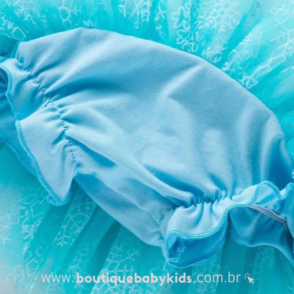 Saia Bebê Tule Flocos de Neve Frozen Elsa Azul - Boutique Baby Kids