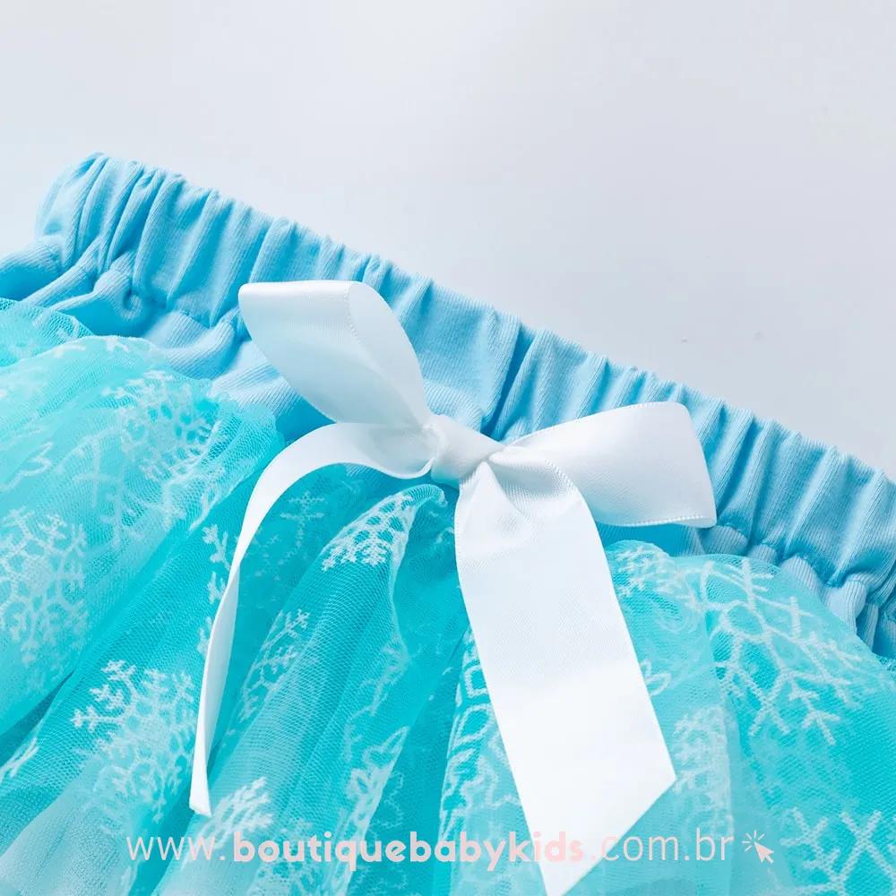 Saia Bebê Tule Flocos de Neve Frozen Elsa Azul - Boutique Baby Kids