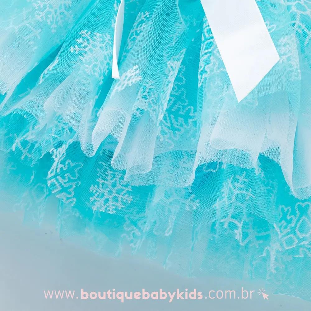 Saia Bebê Tule Flocos de Neve Frozen Elsa Azul - Boutique Baby Kids