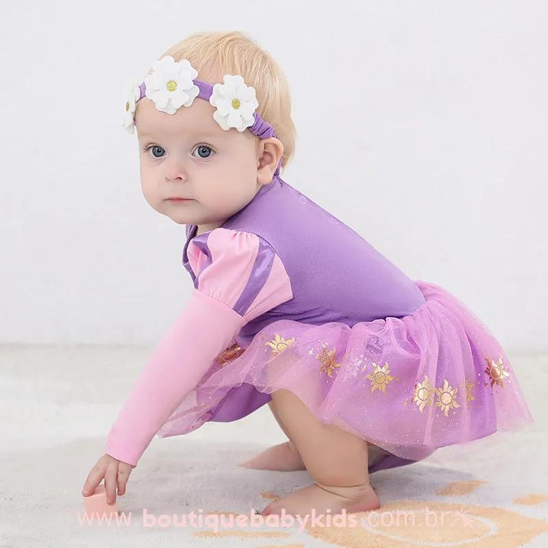 Body Bebê Fantasia Princesa Rapunzel com Faixa - Boutique Baby Kids