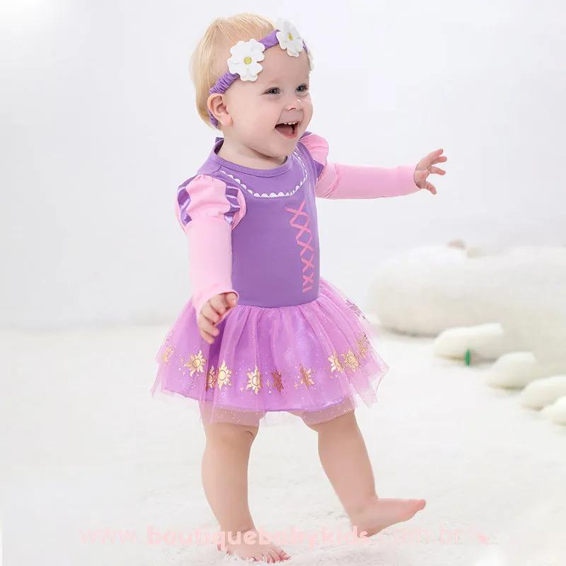 Body Bebê Fantasia Princesa Rapunzel com Faixa - Boutique Baby Kids