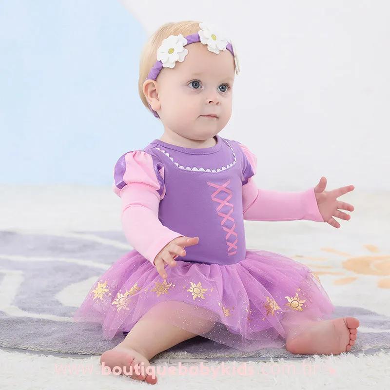 Body Bebê Fantasia Princesa Rapunzel com Faixa - Boutique Baby Kids