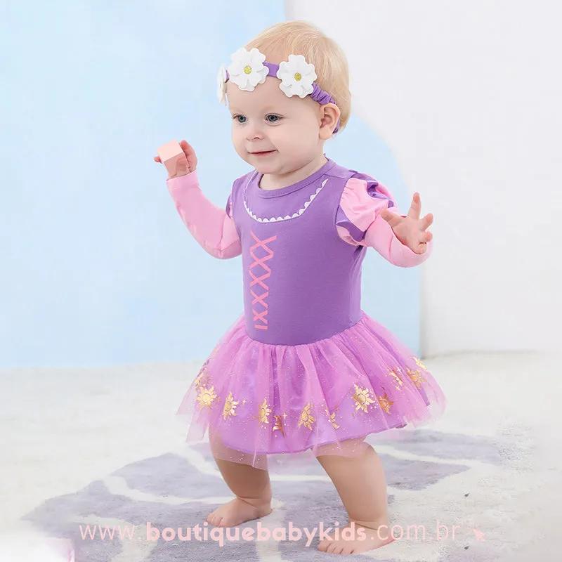 Body Bebê Fantasia Princesa Rapunzel com Faixa - Boutique Baby Kids