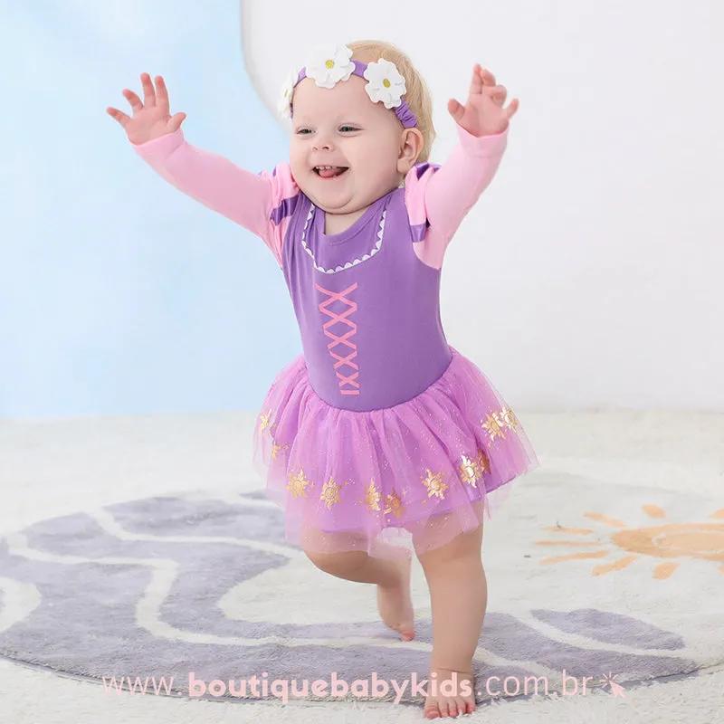 Body Bebê Fantasia Princesa Rapunzel com Faixa - Boutique Baby Kids