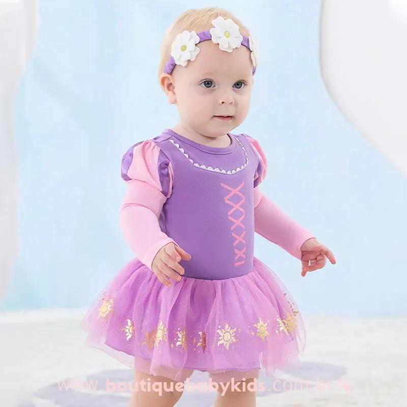 Body Bebê Fantasia Princesa Rapunzel com Faixa - Boutique Baby Kids
