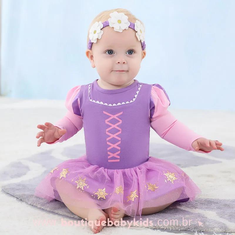 Body Bebê Fantasia Princesa Rapunzel com Faixa - Boutique Baby Kids