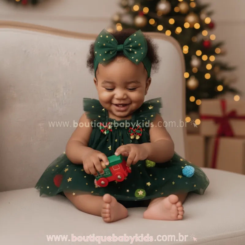 Vestido Bebê Temático Árvore de Natal Tule com Faixa - Boutique Baby Kids