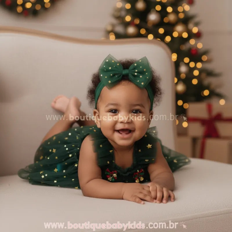 Vestido Bebê Temático Árvore de Natal Tule com Faixa - Boutique Baby Kids