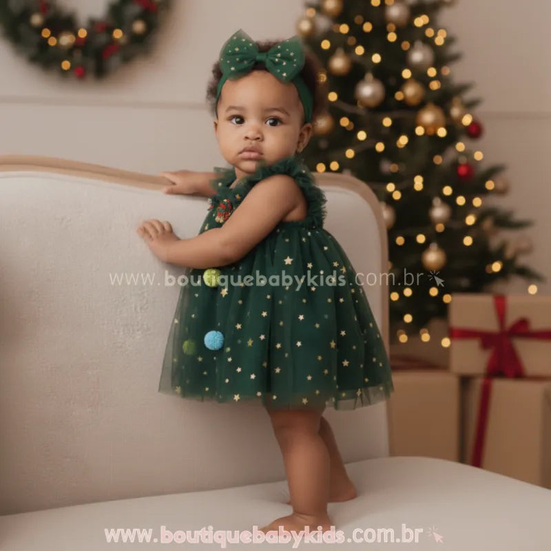 Vestido Bebê Temático Árvore de Natal Tule com Faixa - Boutique Baby Kids