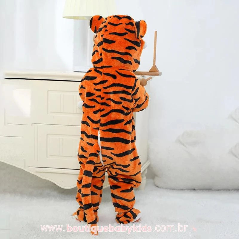 Macacão Bebê Fantasia Bichinho Tigre Laranja com Botinha - Boutique Baby Kids