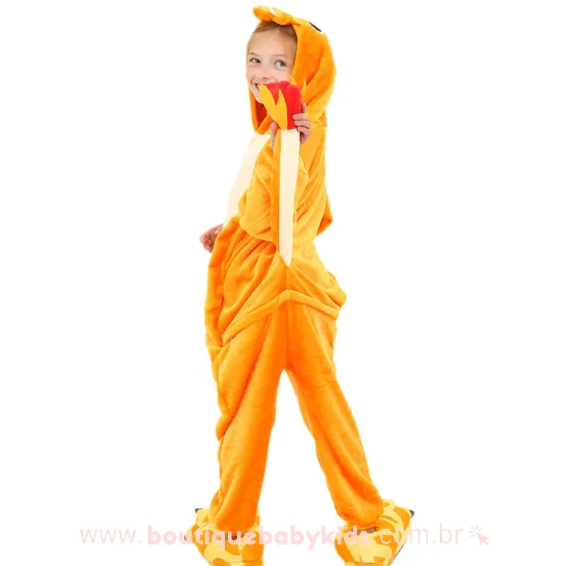 Pijama Macacão Infantil Fantasia Pokémon Charmander Laranja - Boutique Baby Kids