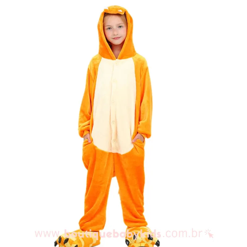 Pijama Macacão Infantil Fantasia Pokémon Charmander Laranja - Boutique Baby Kids