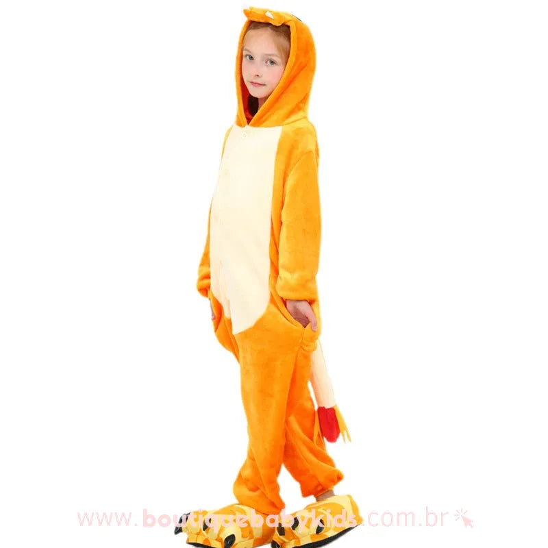 Pijama Macacão Infantil Fantasia Pokémon Charmander Laranja - Boutique Baby Kids