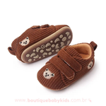 Tênis Bebê Primeiros Passos Ursinho Veludo Cotelê Marrom - Boutique Baby Kids 