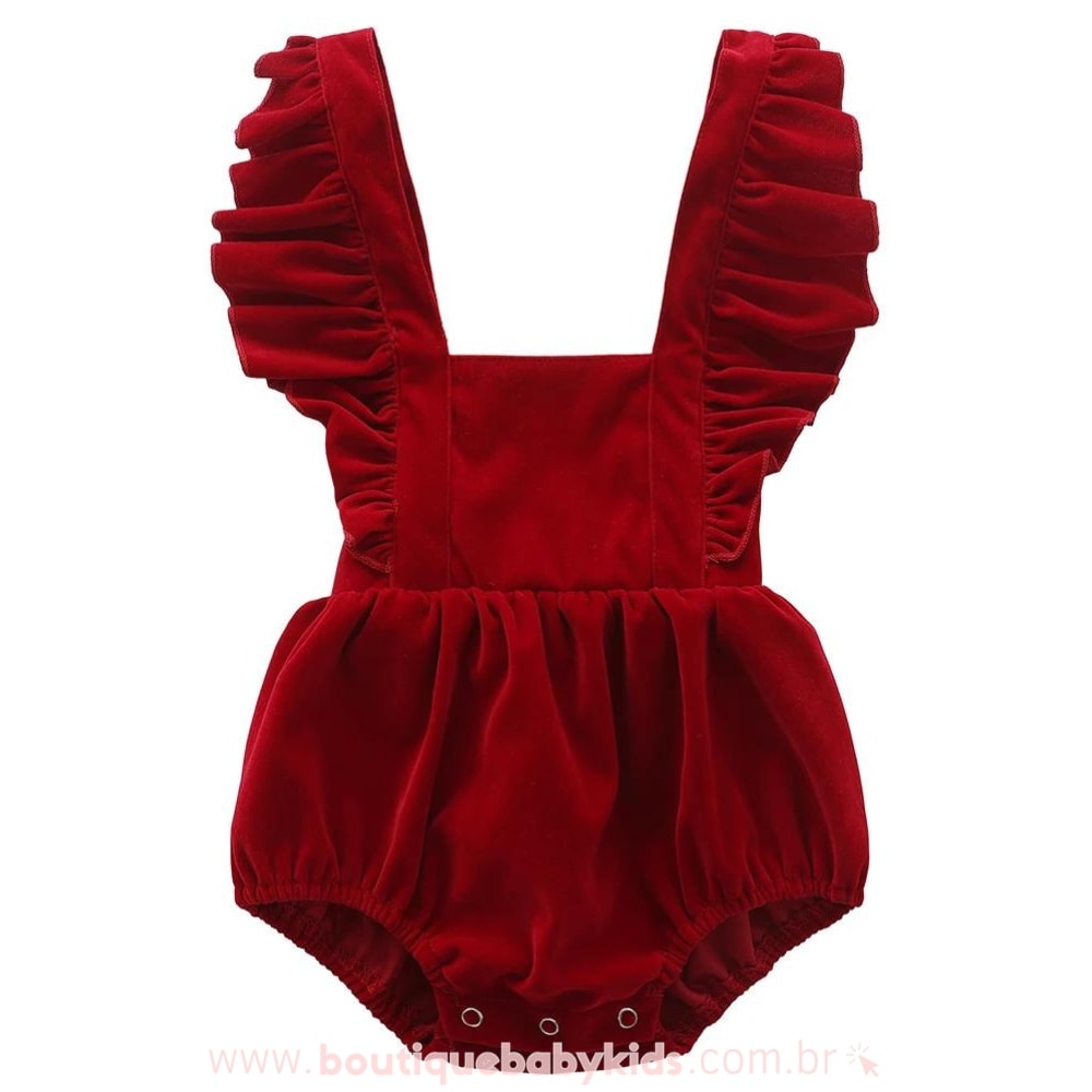 Body Bebê Babados Veludo Vermelho - Boutique Baby Kids