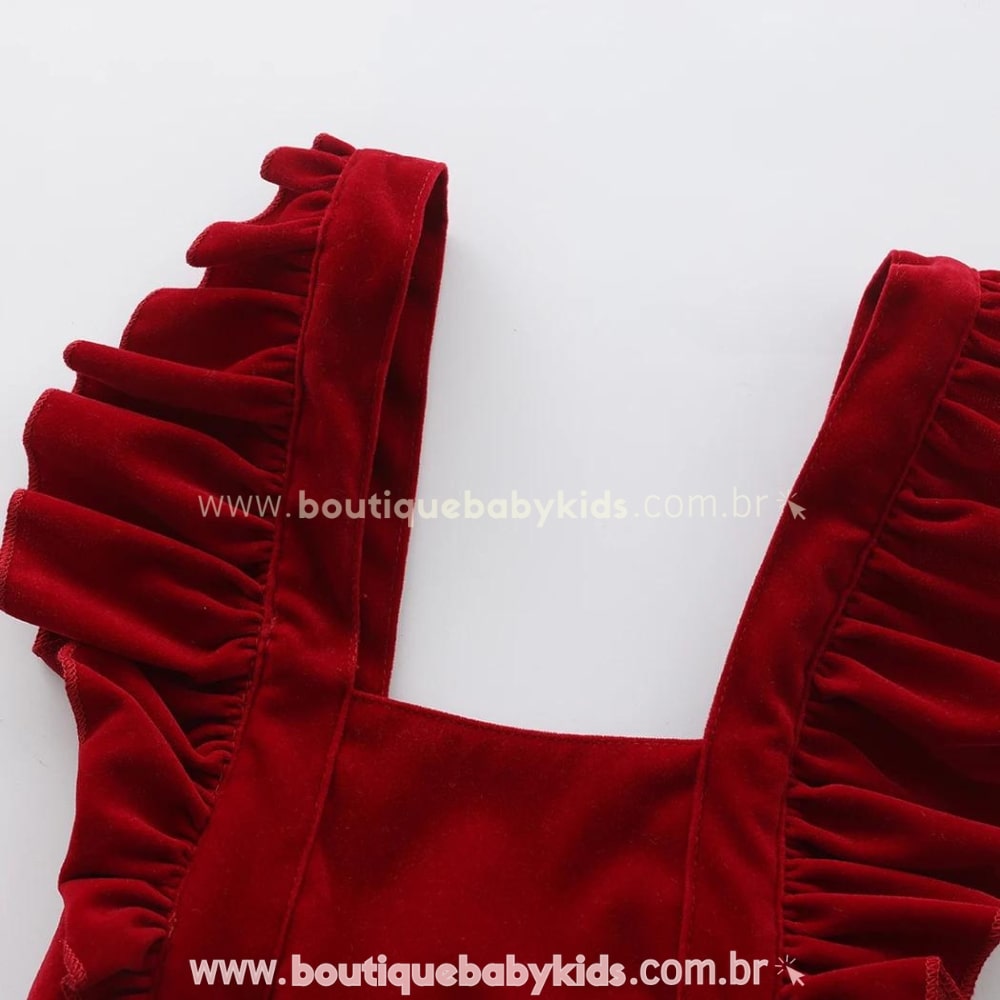 Body Bebê Babados Veludo Vermelho