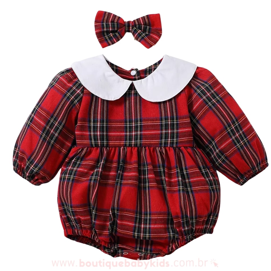 Body Bebê Clássico Xadrez Vermelho com Faixa - Boutique Baby Kids