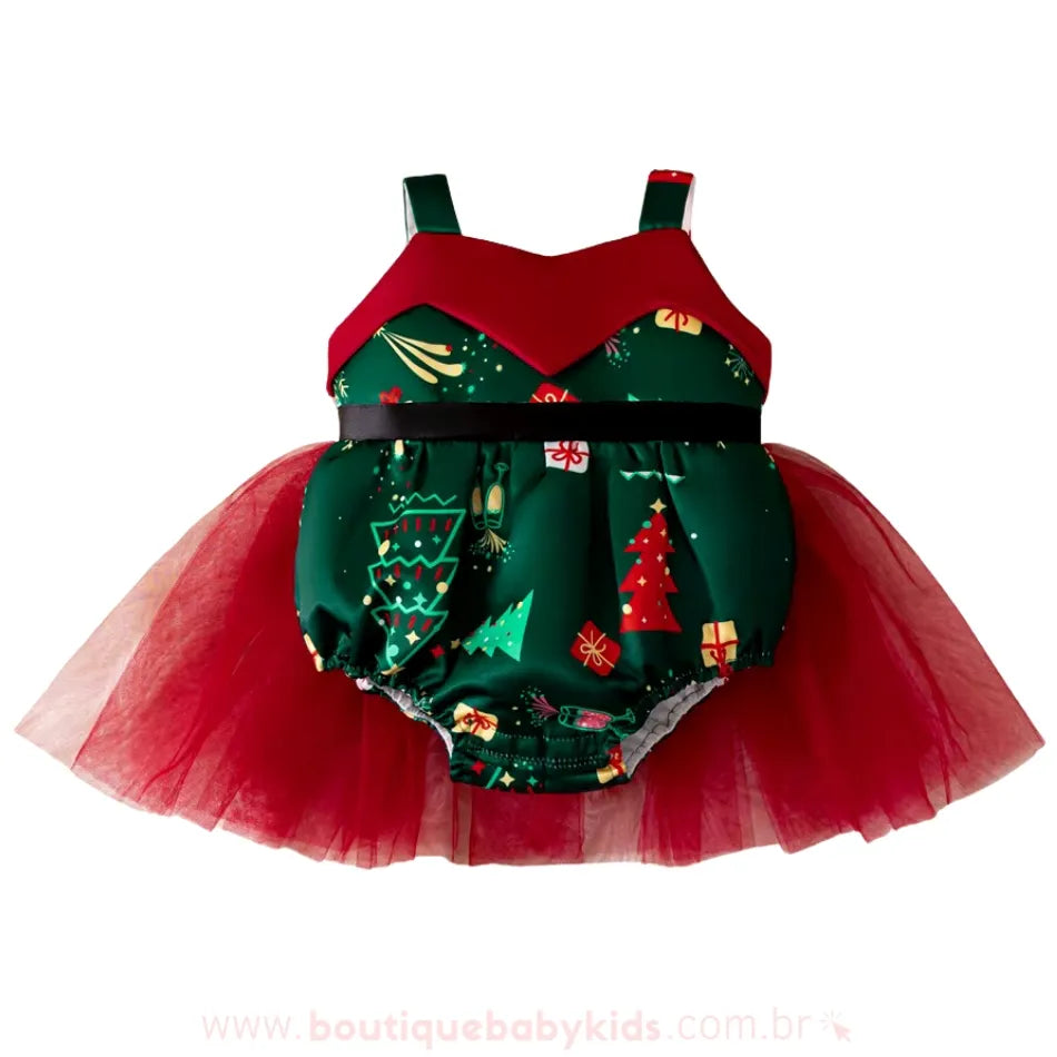 Body Bebê Elfo Natalino com Tule - Boutique Baby Kids