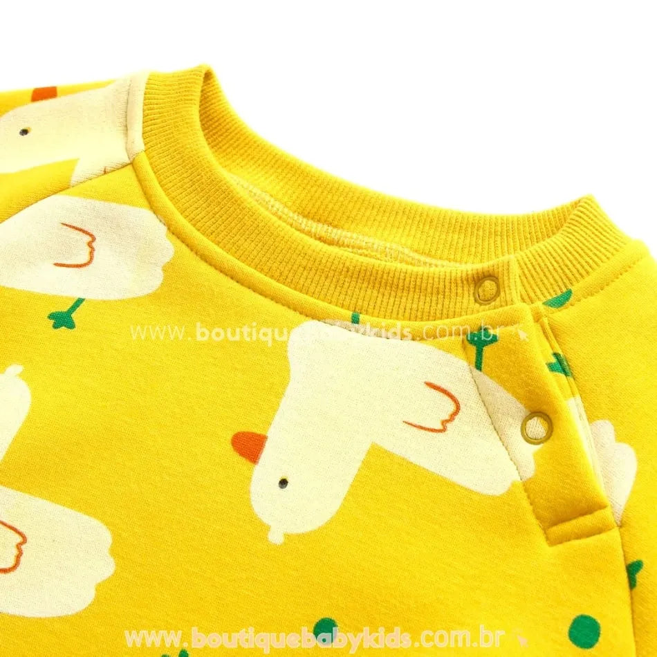 Body Bebê Estampa Patinhos com Gorro