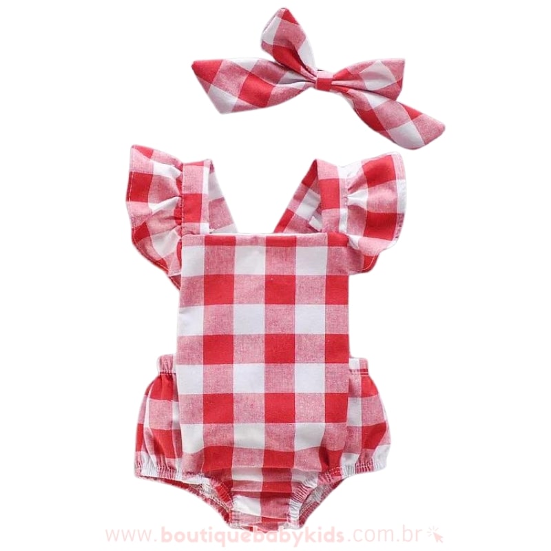Body Bebê Estampa Xadrez Vermelho com Faixa - Boutique Baby Kids