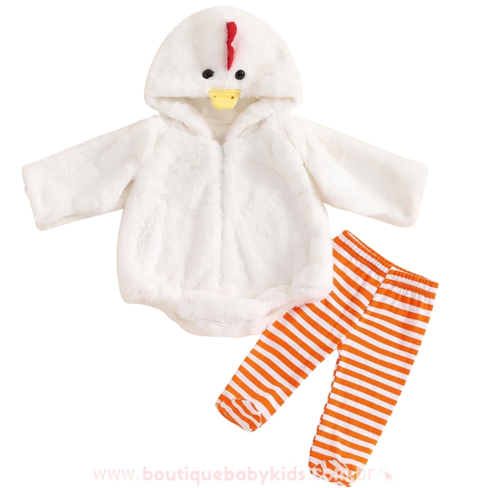Body Bebê Fantasia Pintinho com Calça Branco - Boutique Baby Kids 