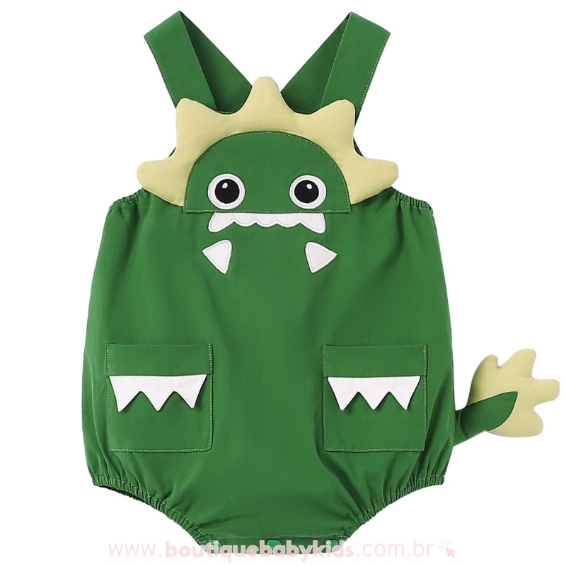 Body Bebê Jardineira Dinossauro Verde - Boutique Baby Kids
