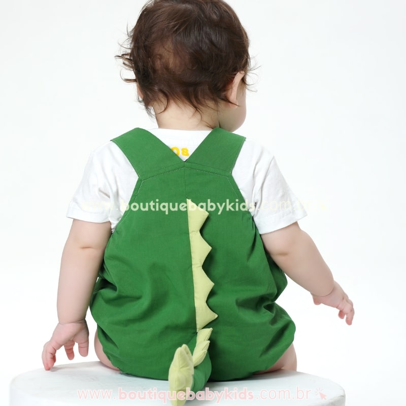 Body Bebê Jardineira Dinossauro Verde - Boutique Baby Kids