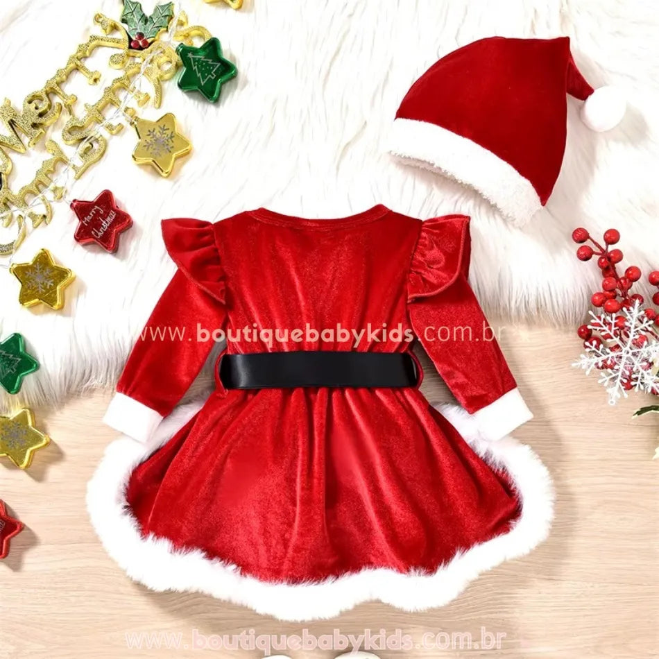 Body Bebê Mamãe Noel de Veludo com Gorro