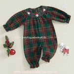 Body Bebê Natalino Xadrez com Bordado Papai Noel - Boutique Baby Kids