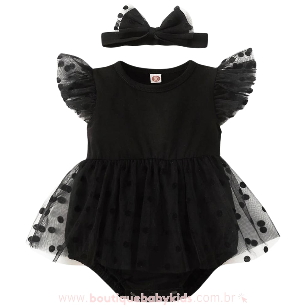 Body Bebê Pretinho Básico com Tule - Boutique Baby Kids