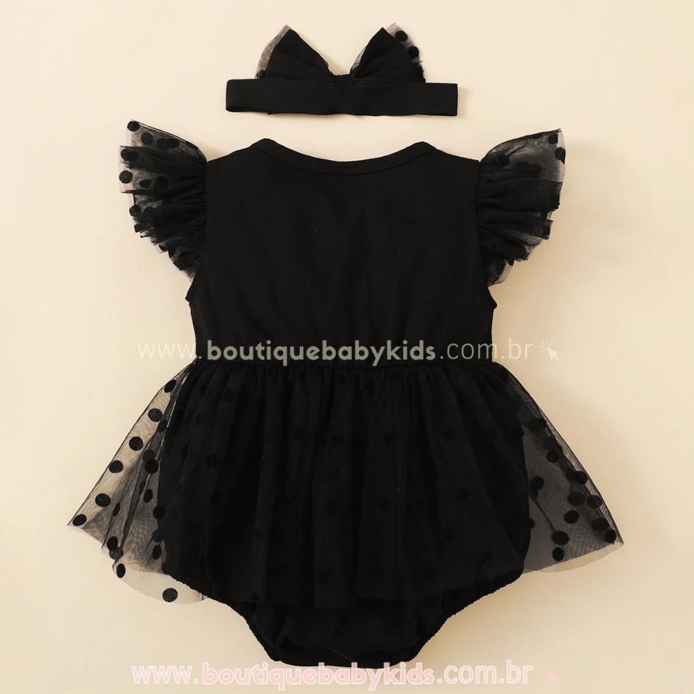 Body Bebê Pretinho Básico com Tule - Boutique Baby Kids