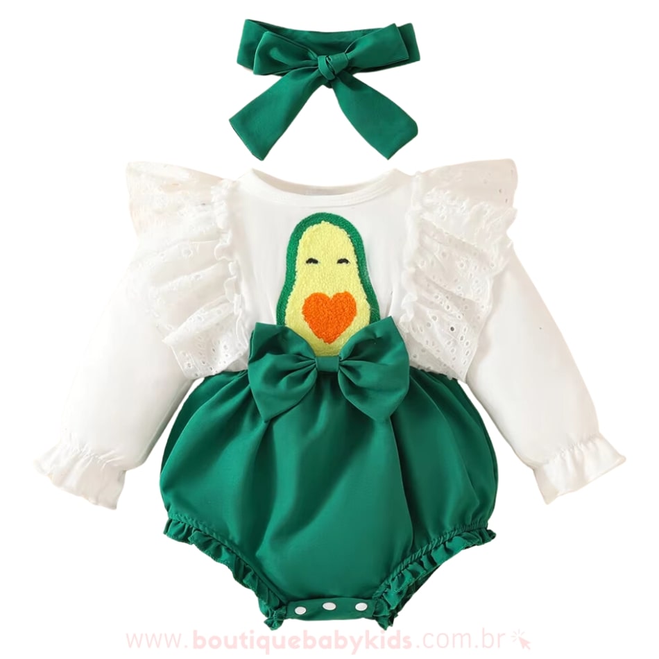Body Bebê Temático Fantasia Abacate com Faixa - Boutique Baby Kids