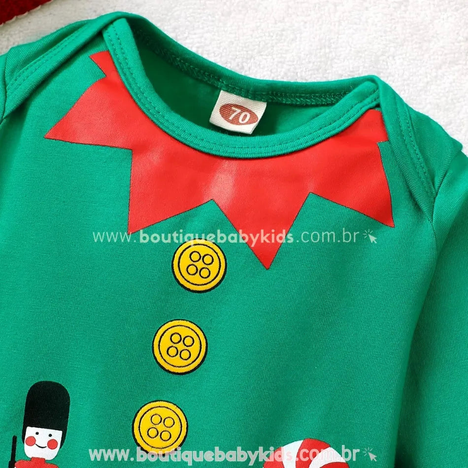 Body Bebê Temático Elfo de Natal