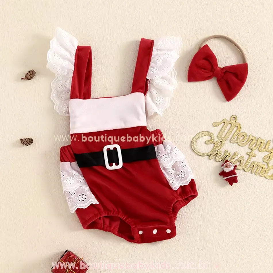 Body Bebê Temático Natal com Babados e Faixa - Boutique Baby Kids
