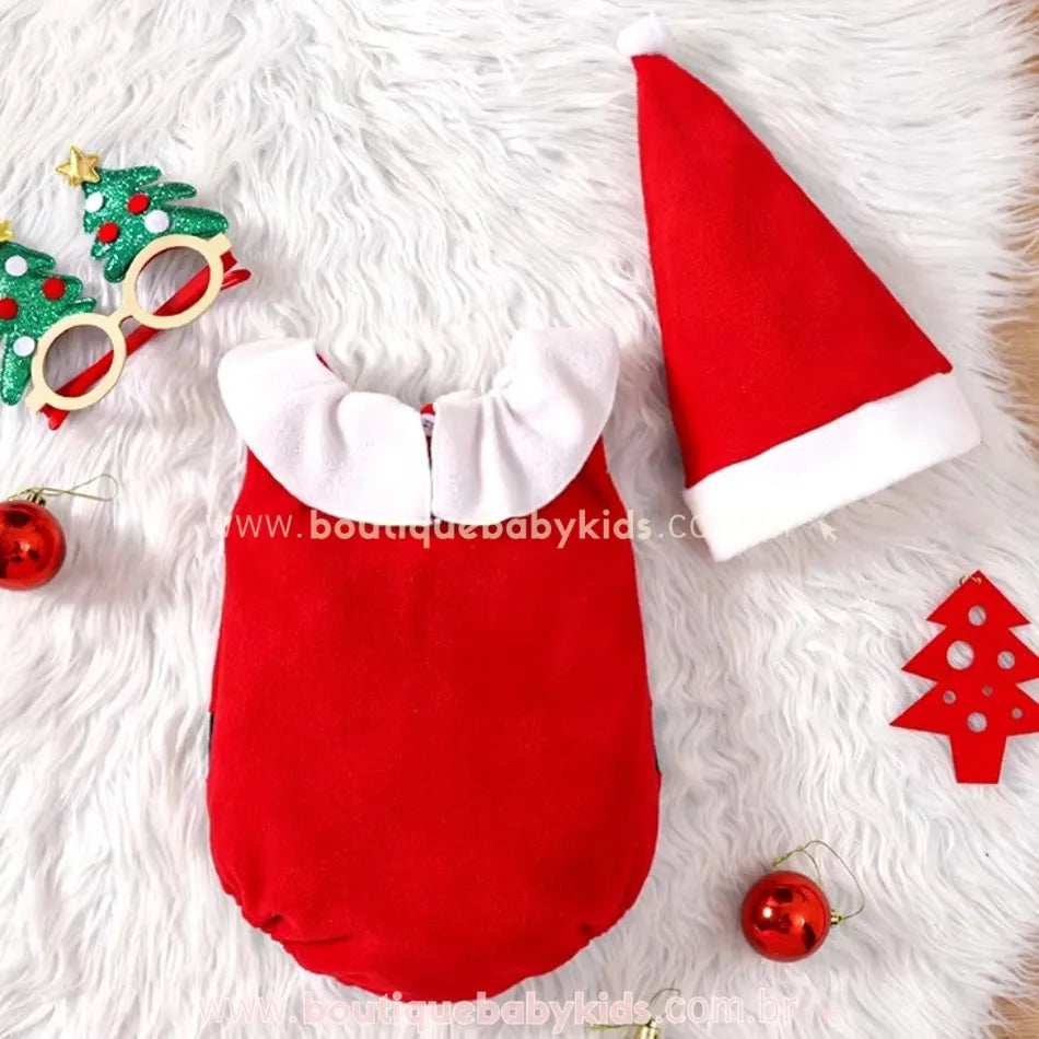 Body Bebê Temático Papai Noel com Gorro