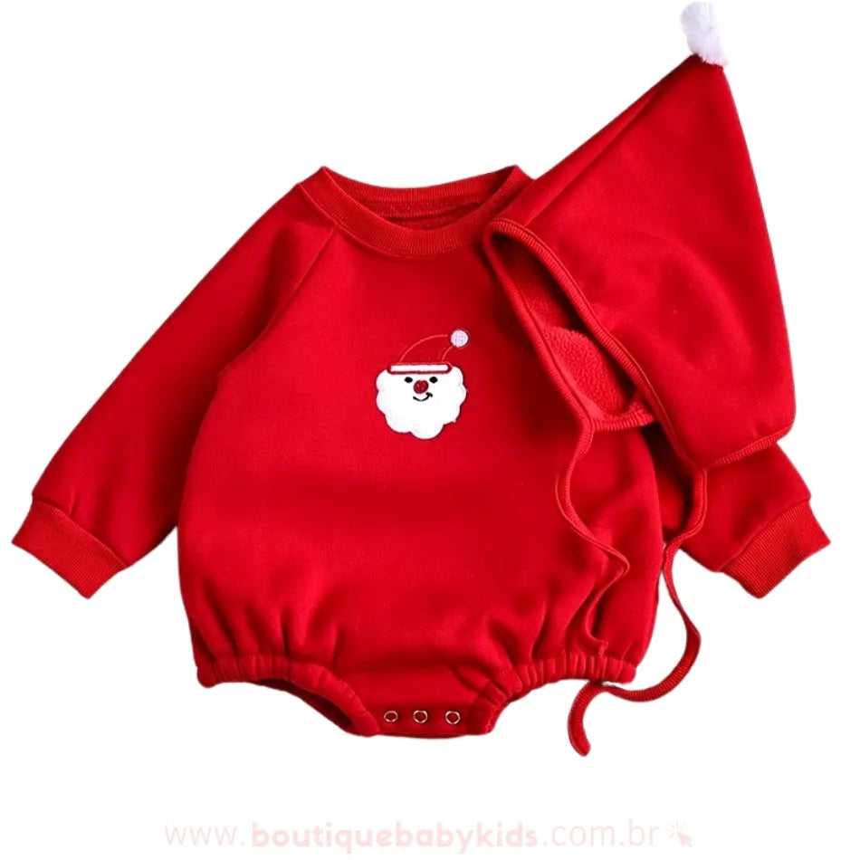 Body Bebê Temático de Natal com Gorro Vermelho Papai Noel - Boutique Baby Kids
