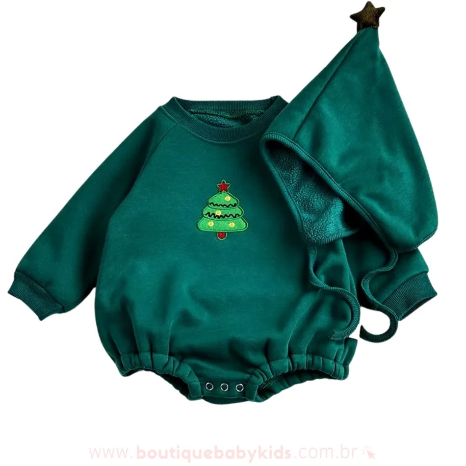 Body Bebê Temático de Natal com Gorro Verde Árvore de Natal - Boutique Baby Kids