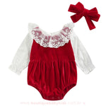 Body Bebê Veludo Gola Rendada com Faixa - Boutique Baby Kids