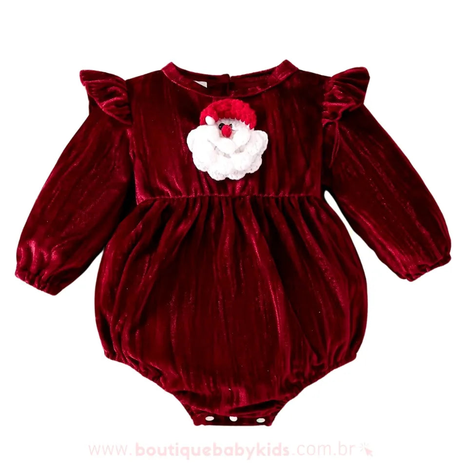Body Bebê Veludo com Bordado Papai Noel - Boutique Baby Kids