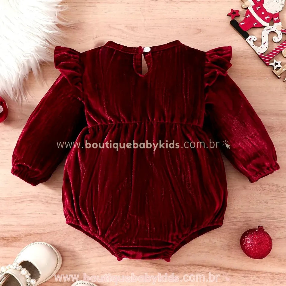 Body Bebê Veludo com Bordado Papai Noel