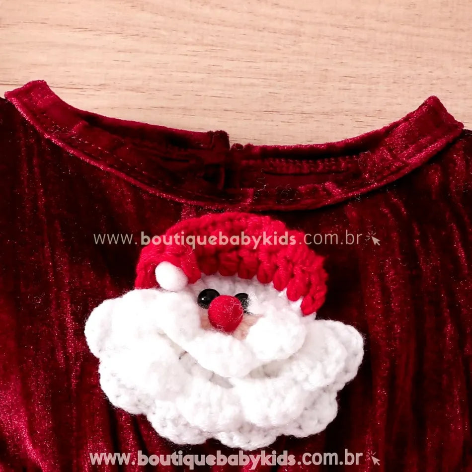 Body Bebê Veludo com Bordado Papai Noel